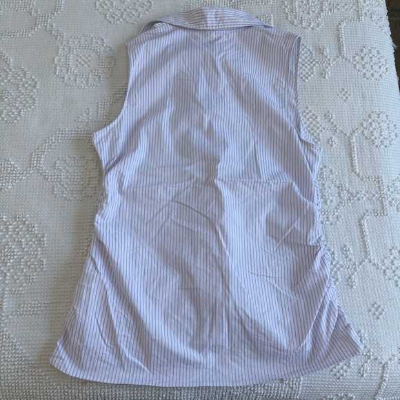 New York & Company women’s size L white & purple stripe sleeveless collared top - Picture 7 of 8